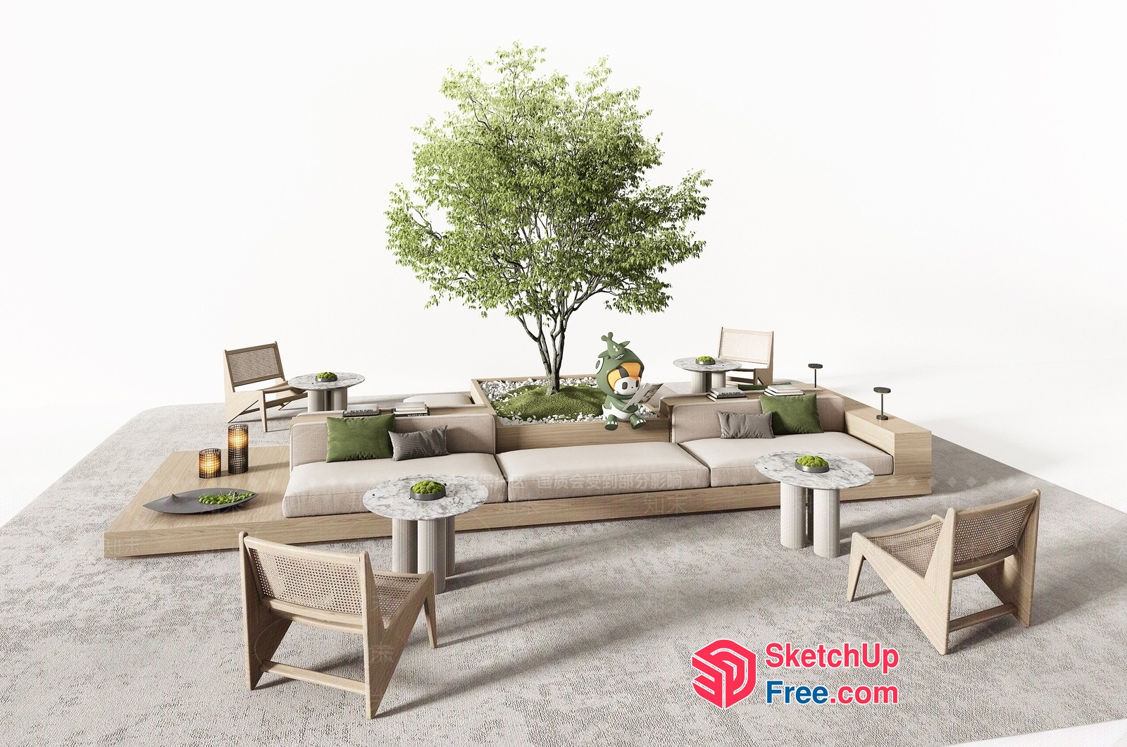 Modern Minimalist Living Room With Tree And Pillars 3D SketchUp File