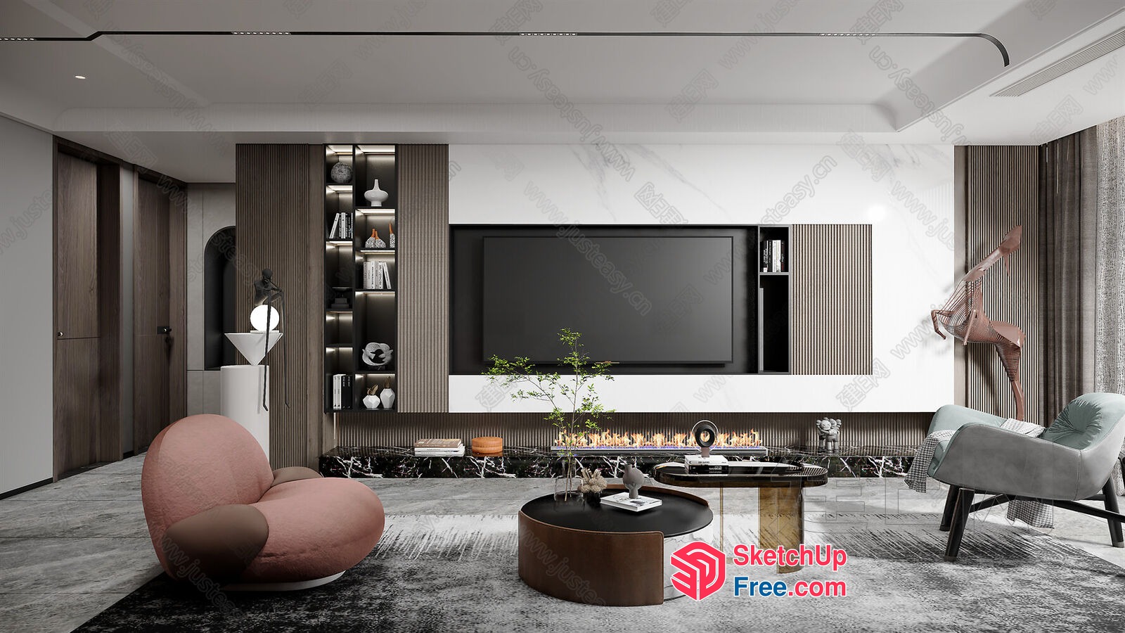 Modern Living Room With Elegant Furniture And Decor 3D SketchUp File