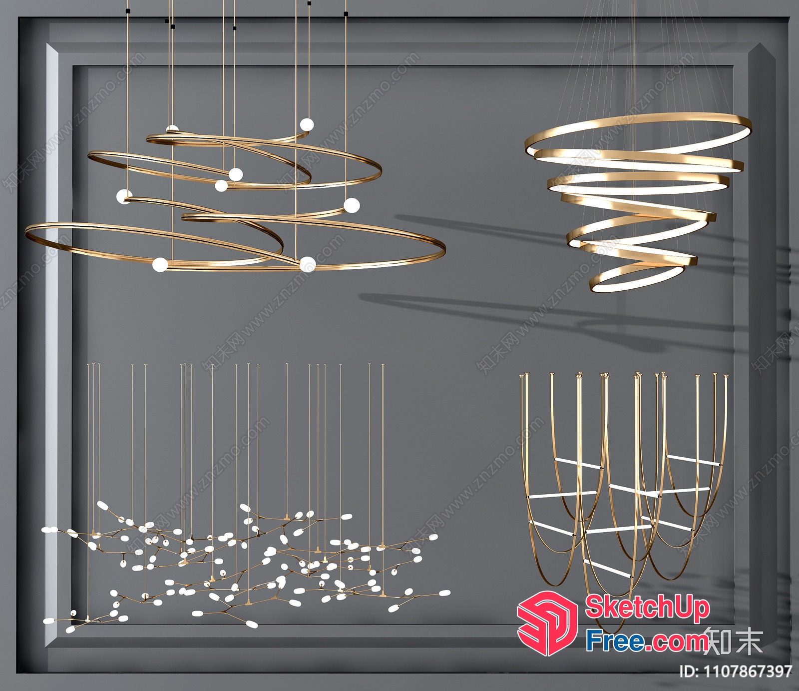Suspended Light Fixtures With Gold Accents 3D SketchUp File