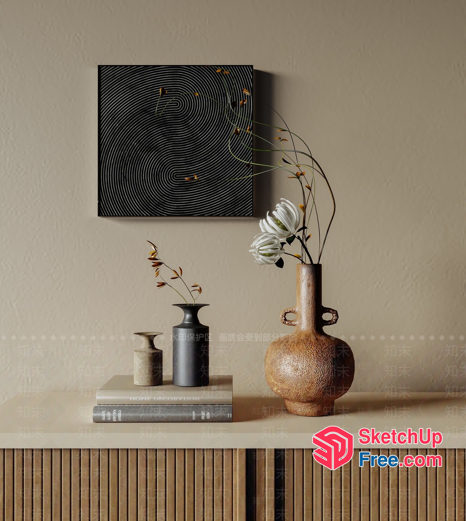 Minimalist Japanese Style Decorative Vases And Wall Art 3D SketchUp File