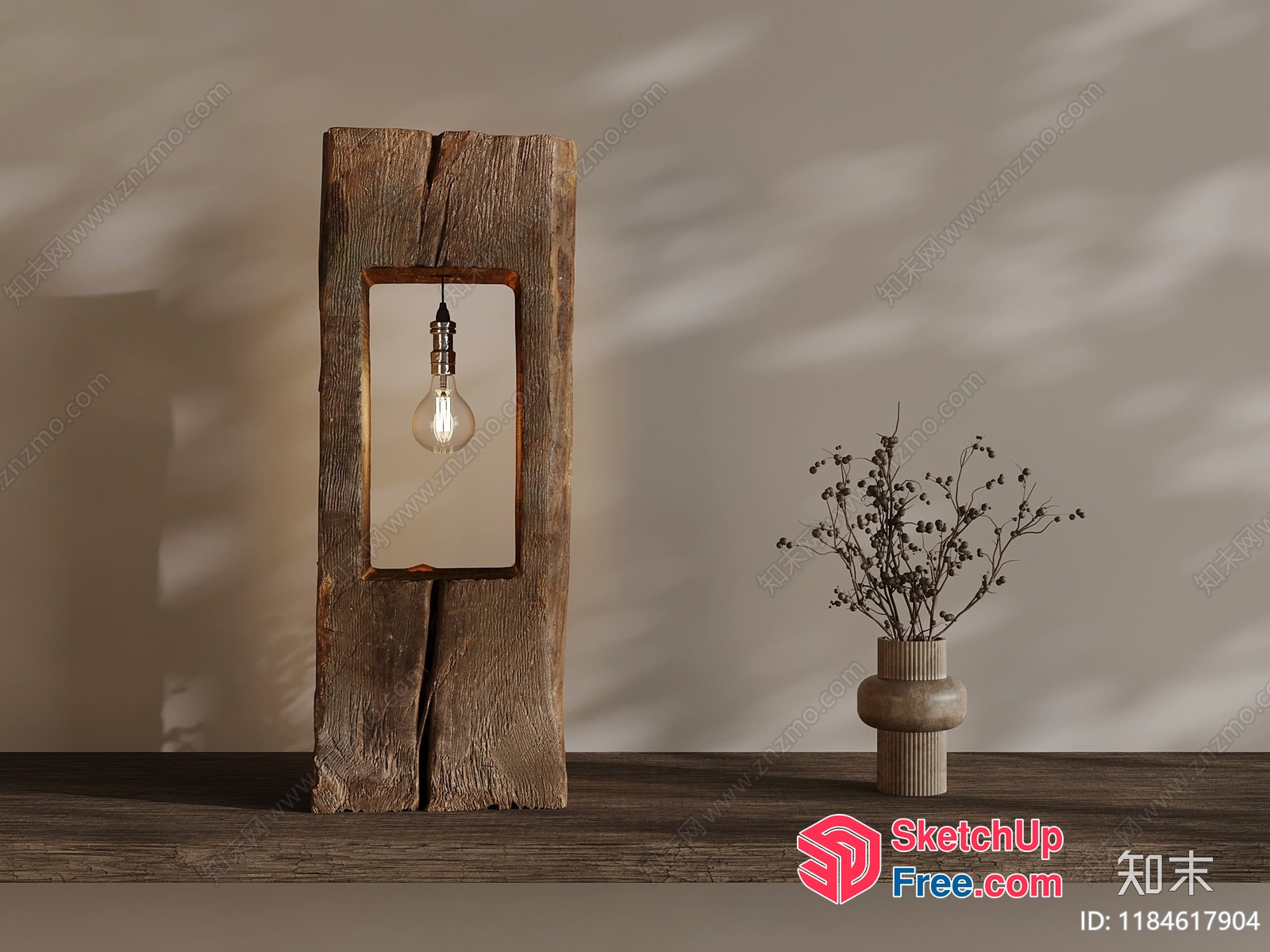 Simple Rustic Lamp And Vase On A Wooden Shelf 3D SketchUp File