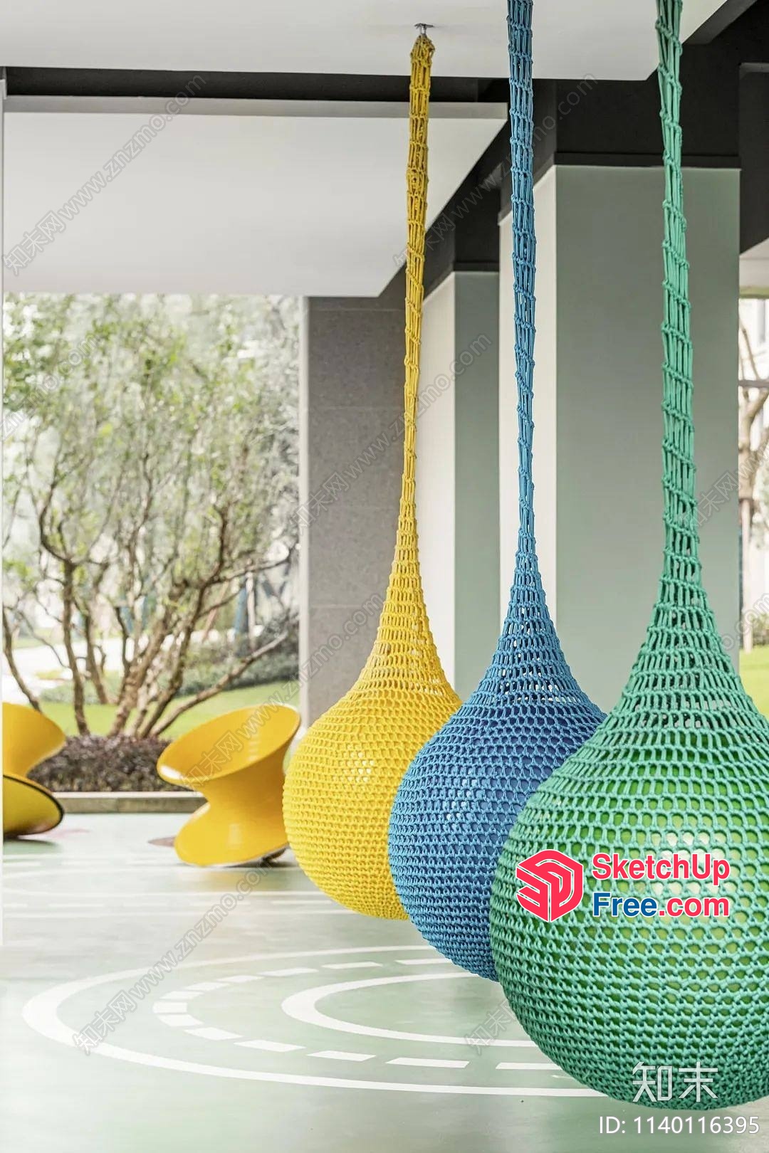 Colorful Hanging Chairs In A Modern Interior 3D SketchUp File