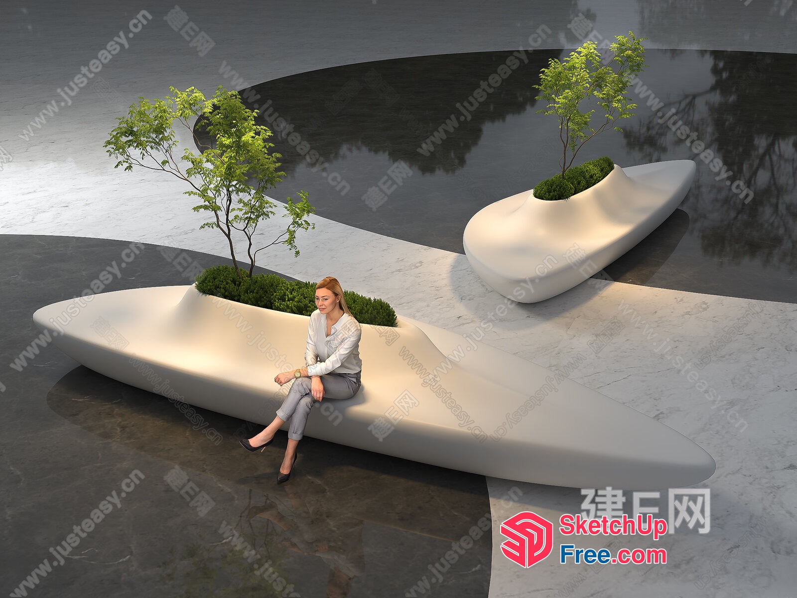 Modern Outdoor Furniture With Greenery And Natural Light 3D SketchUp File