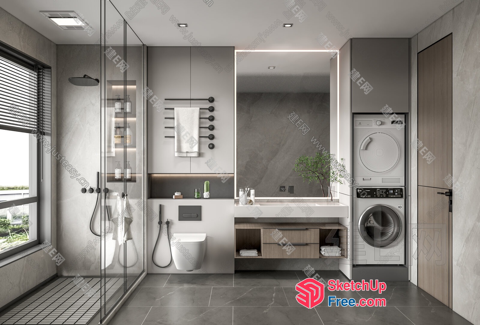 Modern Bathroom With Sleek Glass Shower And Vanity 3D SketchUp File
