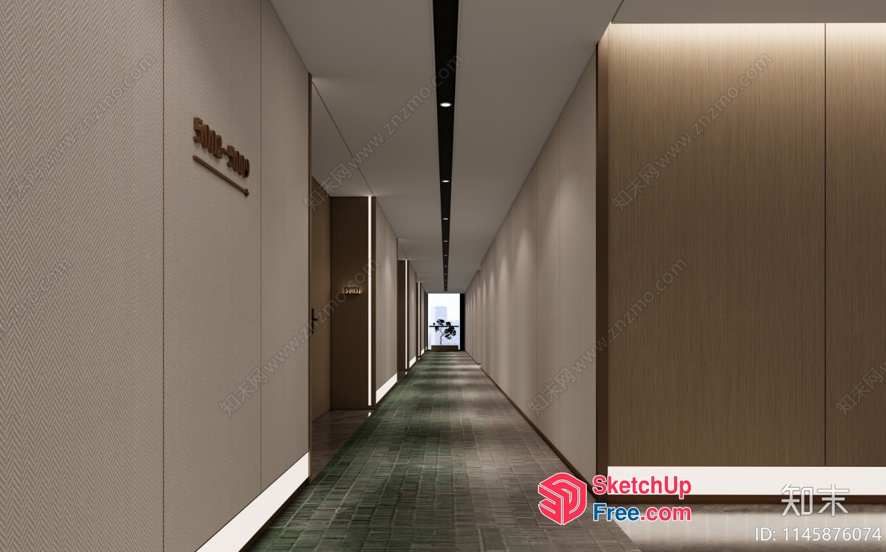 Hallway With Green Tiled Floor And White Walls 3D SketchUp File