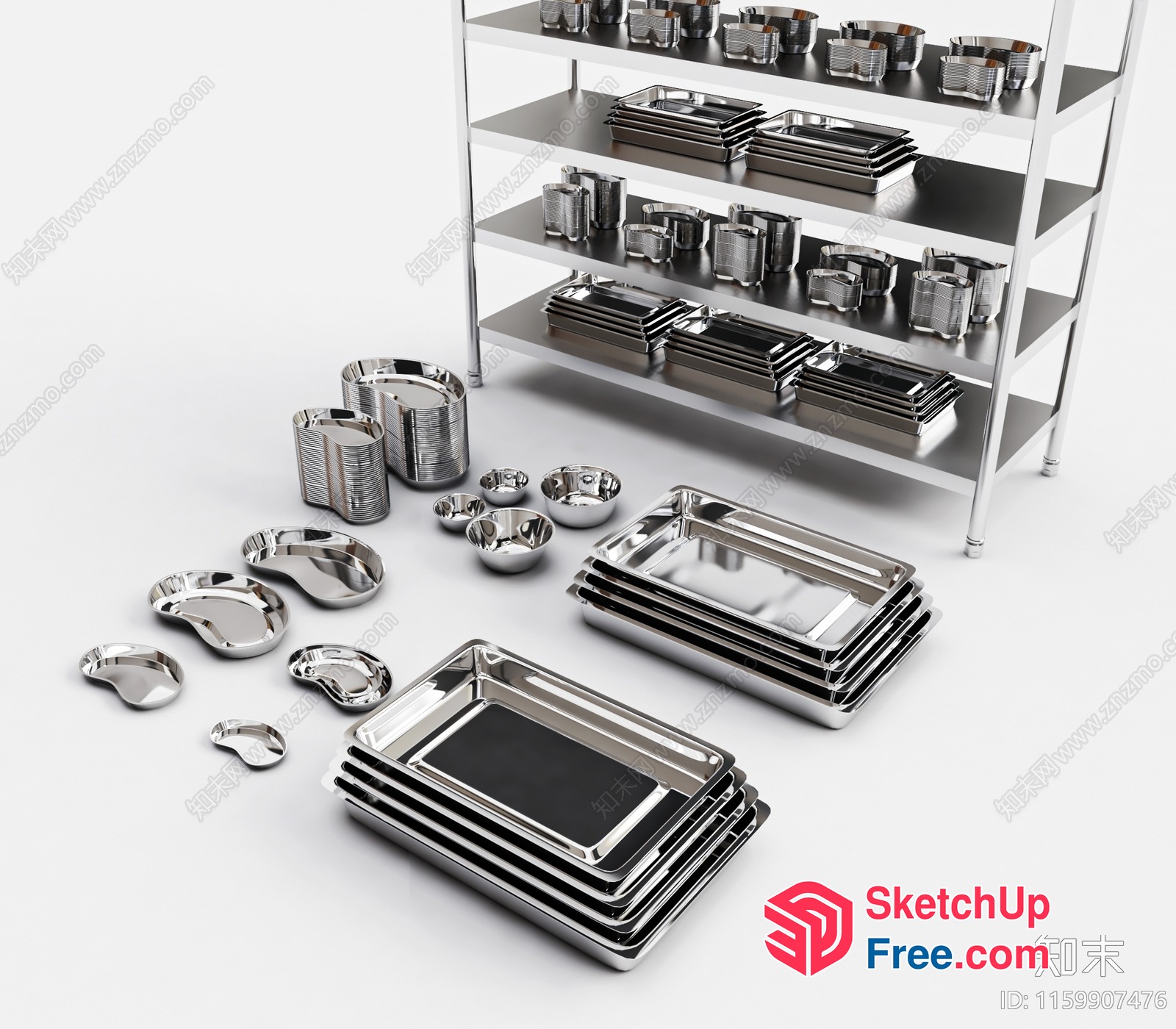 Modern Stainless Steel Kitchen Utensils And Dishes 3D SketchUp File