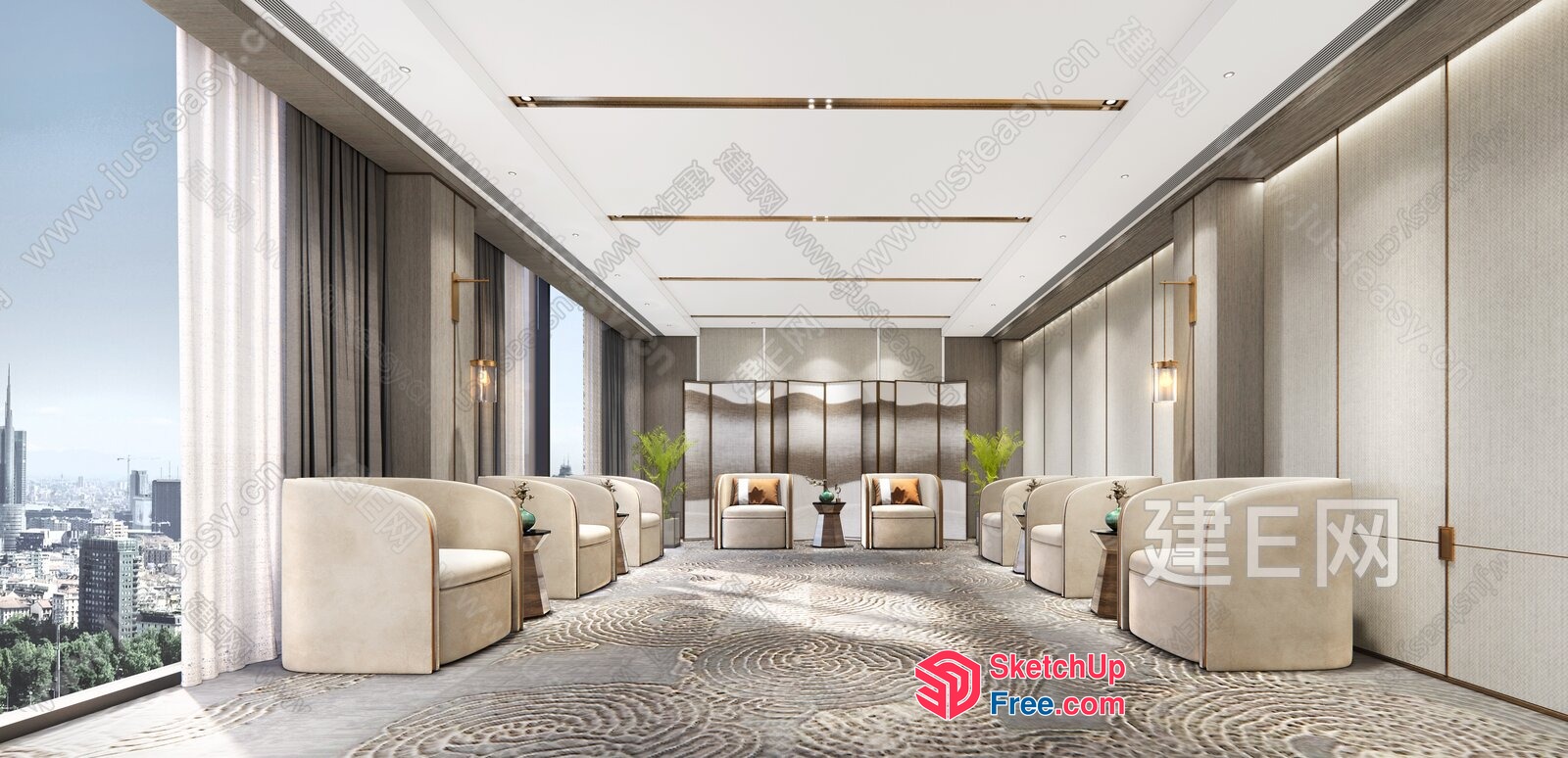 Elegant Modern Living Room With City View 3D SketchUp File