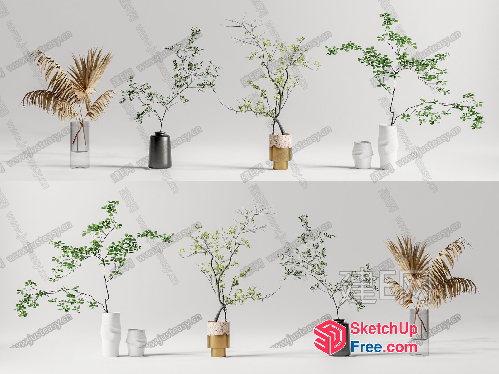 Modern Minimalist Decorative Vases And Plants 3D SketchUp File