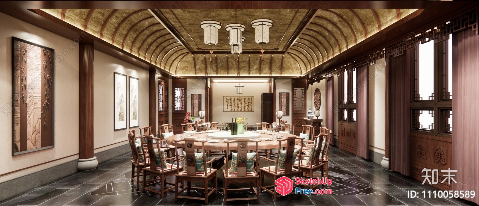 Elegant Traditional Chinese Dining Room 3D SketchUp File