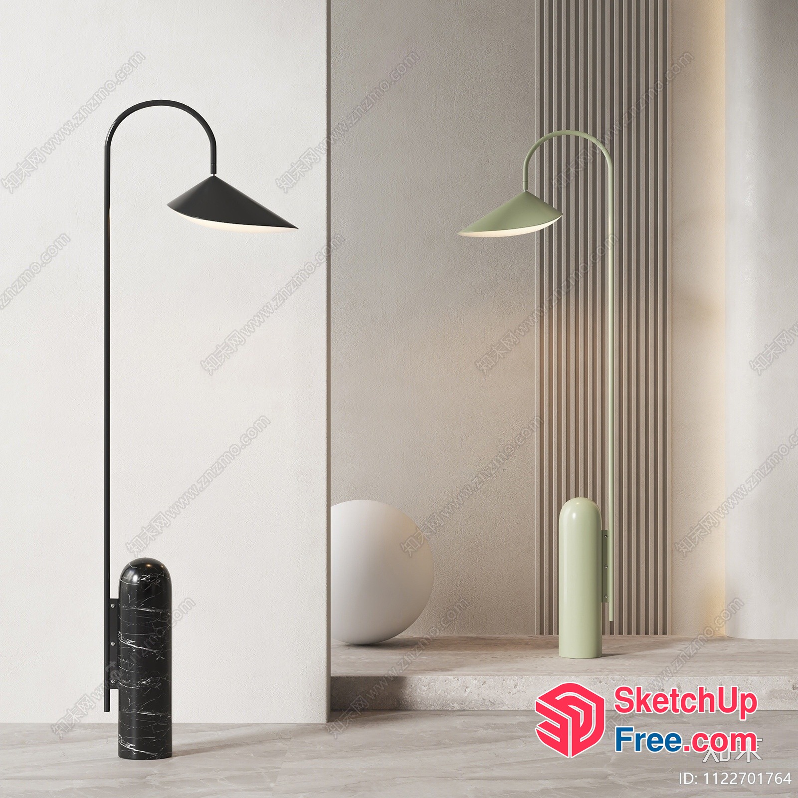 Minimalist Modern Pillar And Lamp Interior Scene 3D SketchUp File