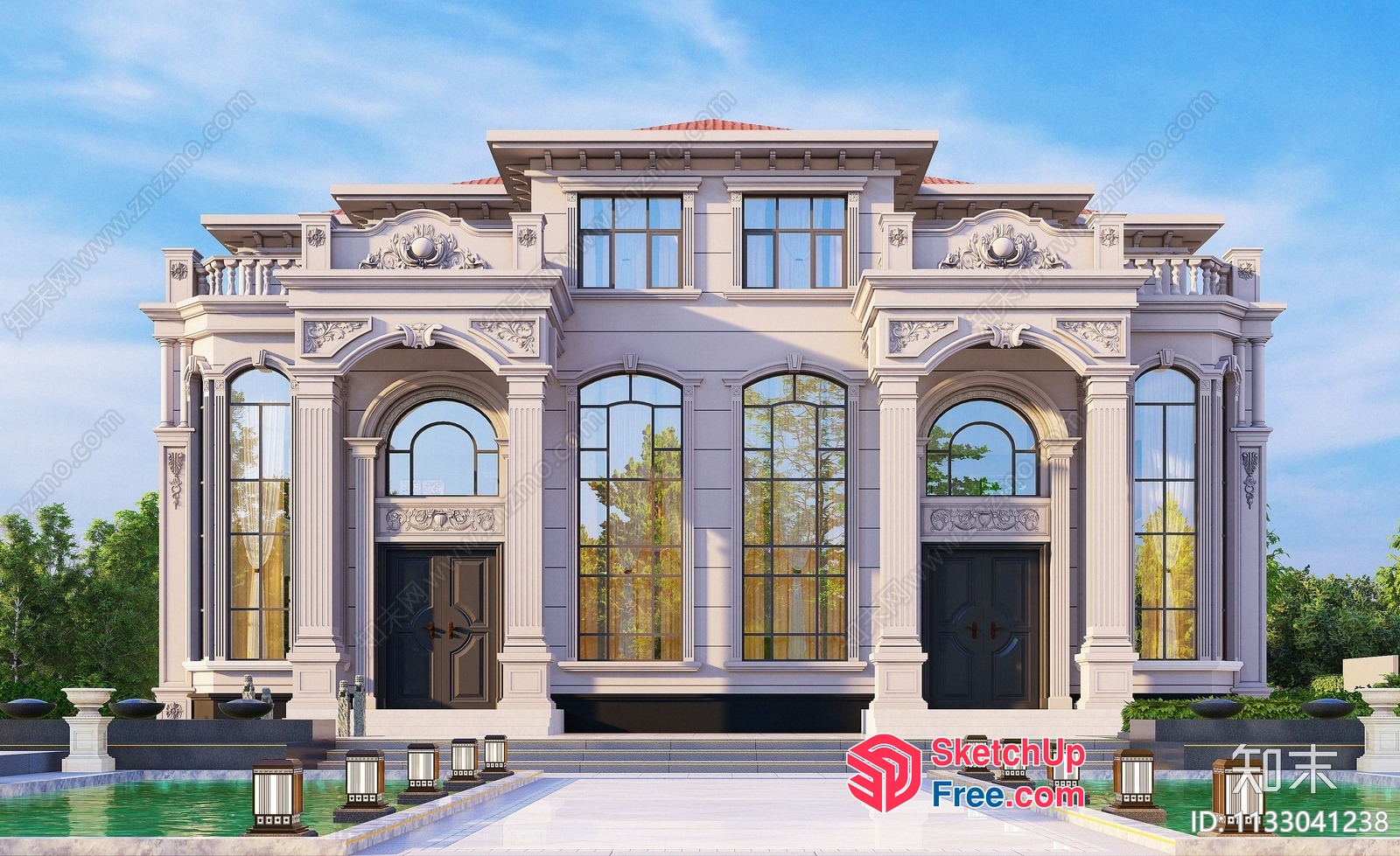 Elegant European-Style Villa With Classic Moulding And Pillars 3D SketchUp File