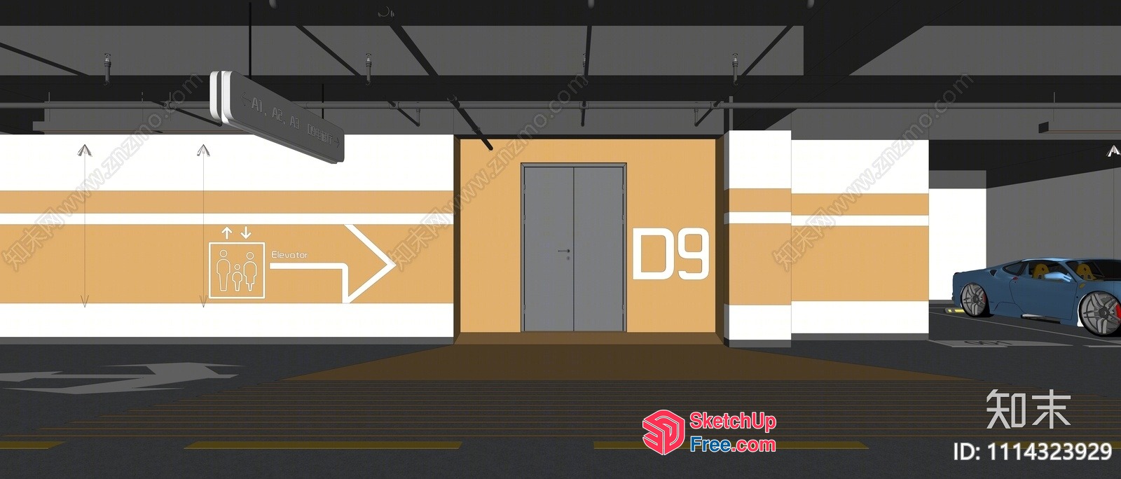 Car Park Interior With Elevator And Stairs 3D SketchUp File