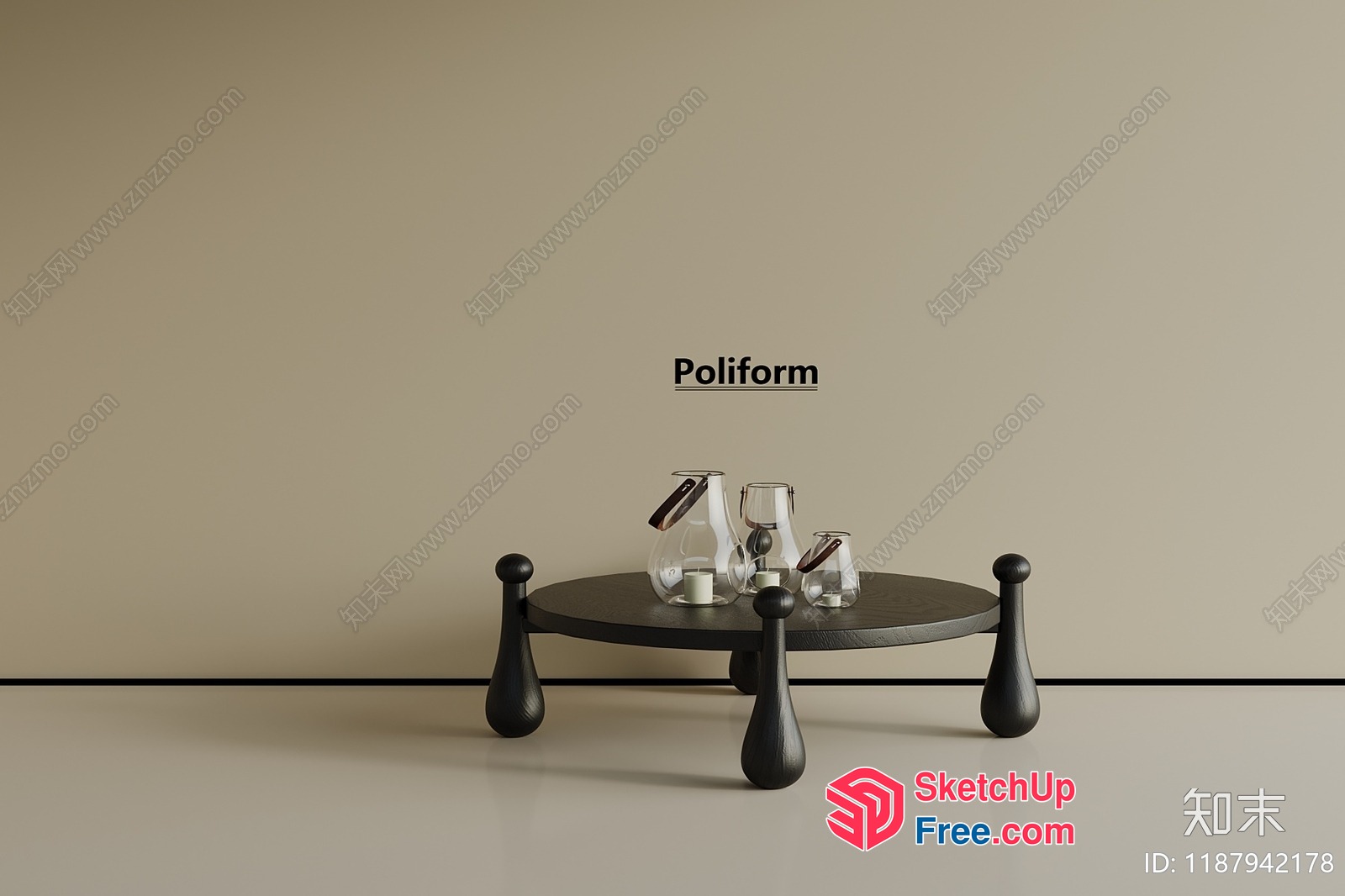 Modern Minimalist Glass Table And Decorative Items 3D SketchUp File