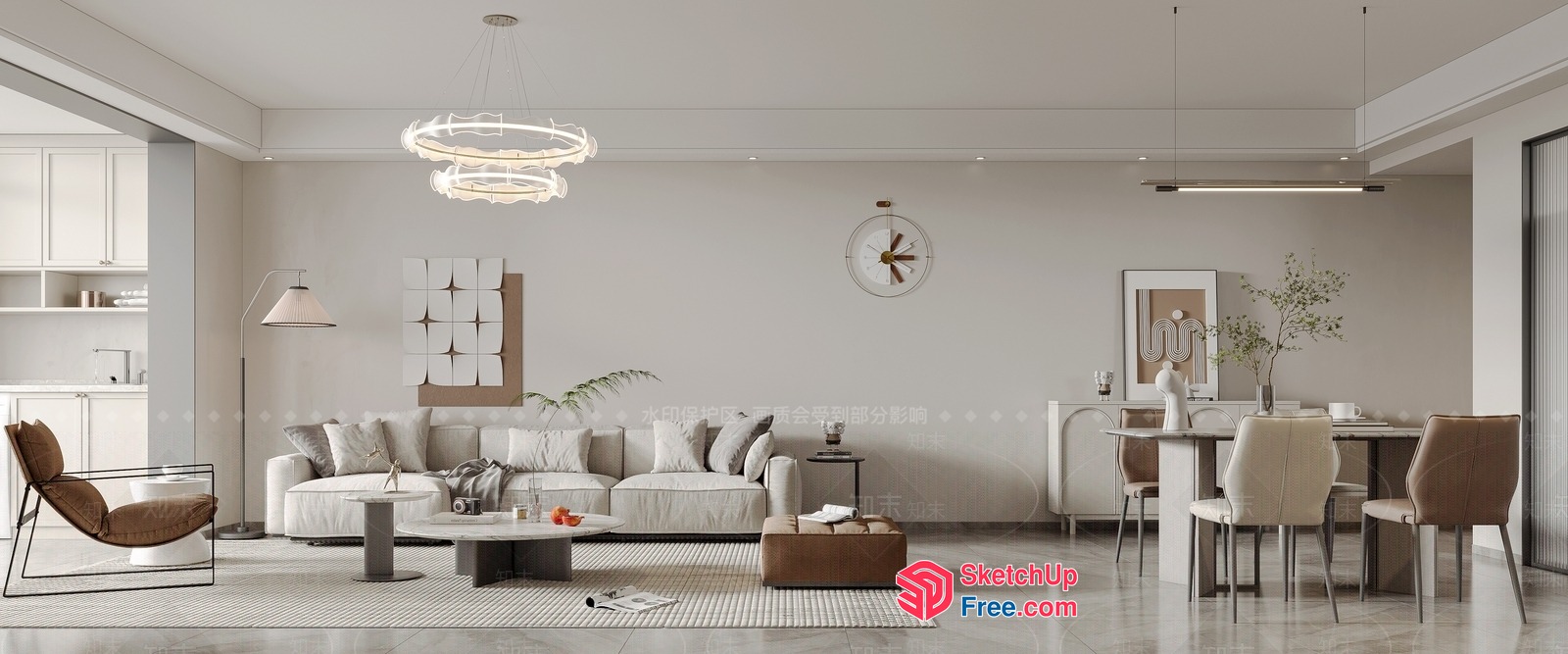 Modern Minimalist Living Room With Neutral Tones 3D SketchUp File