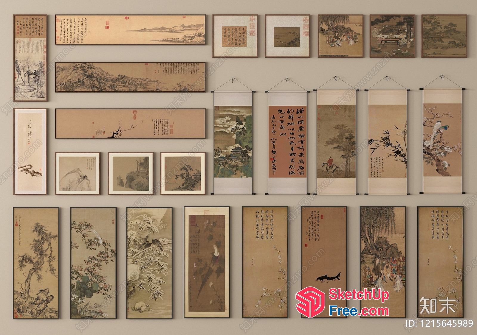 Asian-Inspired Wall Decor Collection 3D SketchUp File