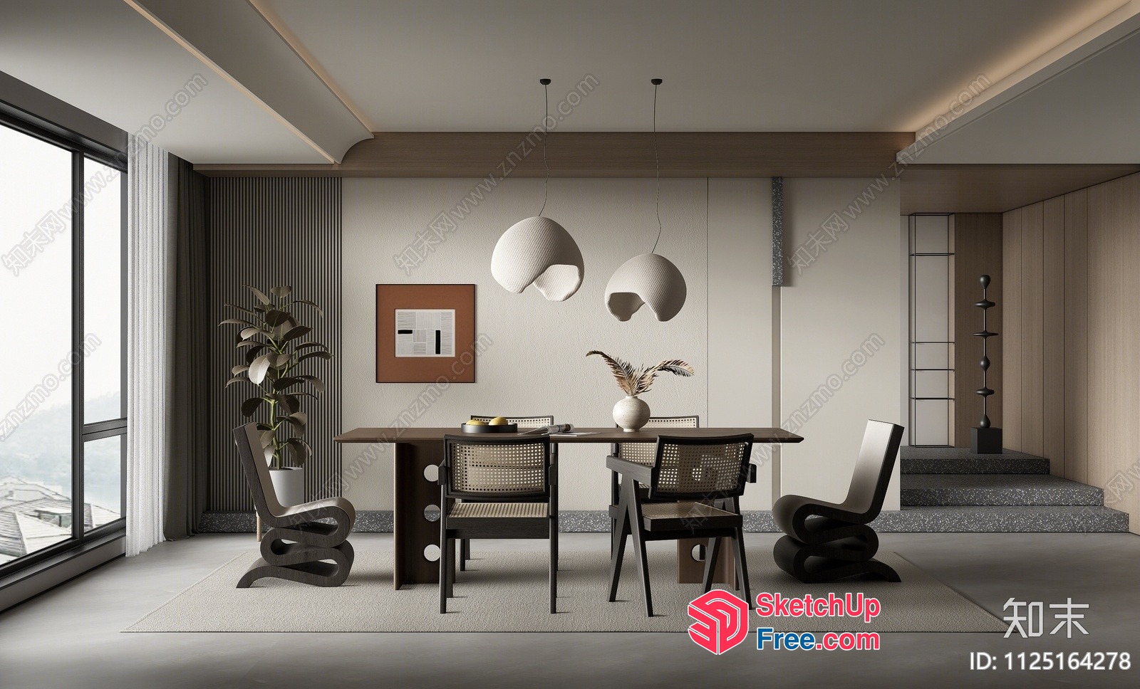 Modern Japanese-Style Dining Room With Natural Elements 3D SketchUp File