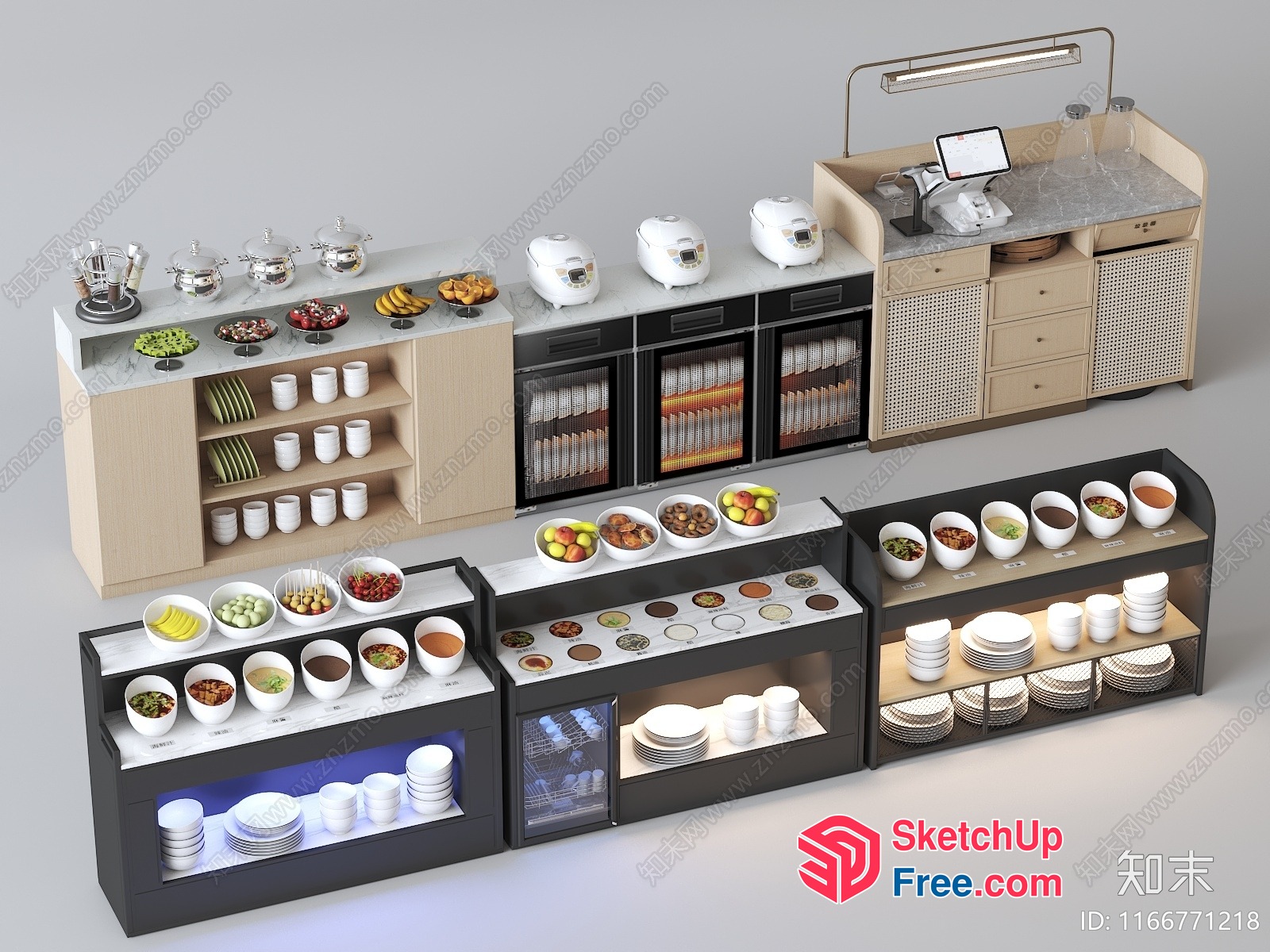 Modern Buffet Station With Various Food Options 3D SketchUp File