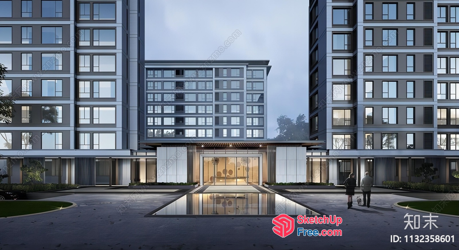 Modern Apartment Building With Glass Curtain Wall 3D SketchUp File