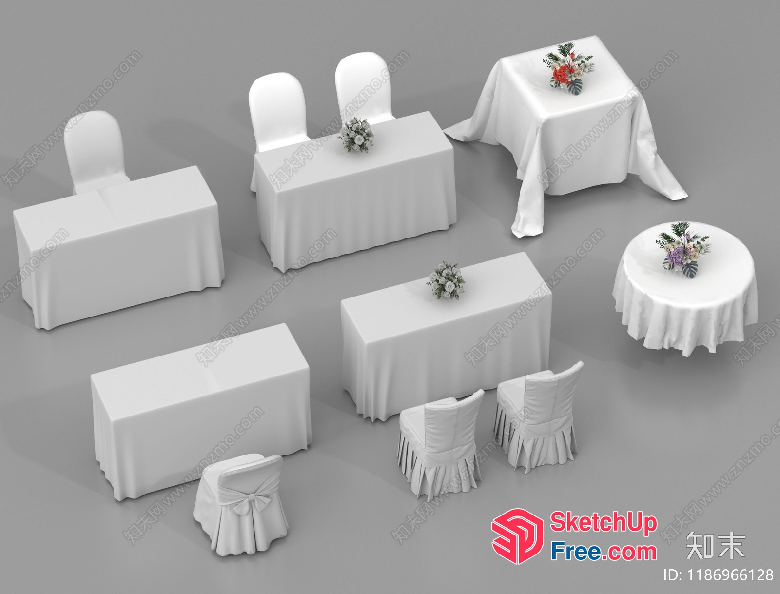 White Wedding Reception Decorations 3D SketchUp File