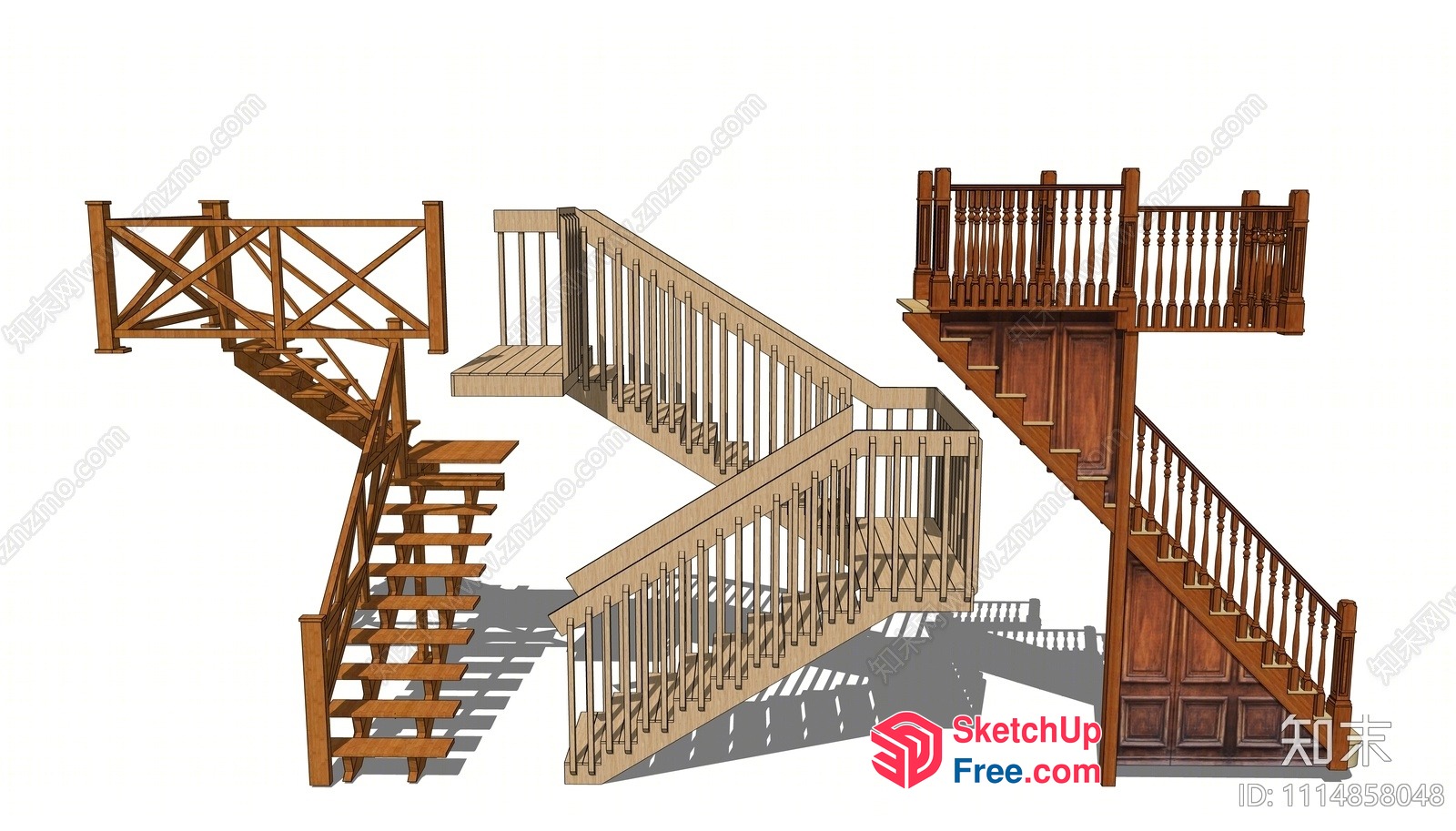 Staircases With Various Railings 3D SketchUp File
