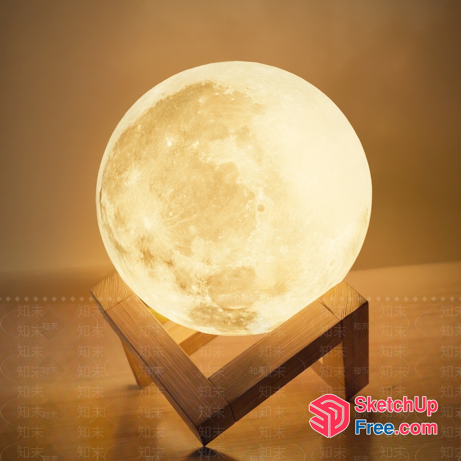 Glowing Moon Lamp On Wooden Stand 3D SketchUp File