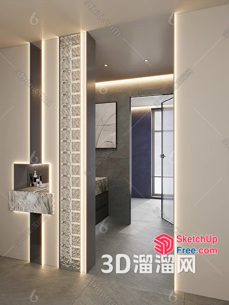 Elegant Modern Bathroom Interior With Grey And White Marble 3D SketchUp File