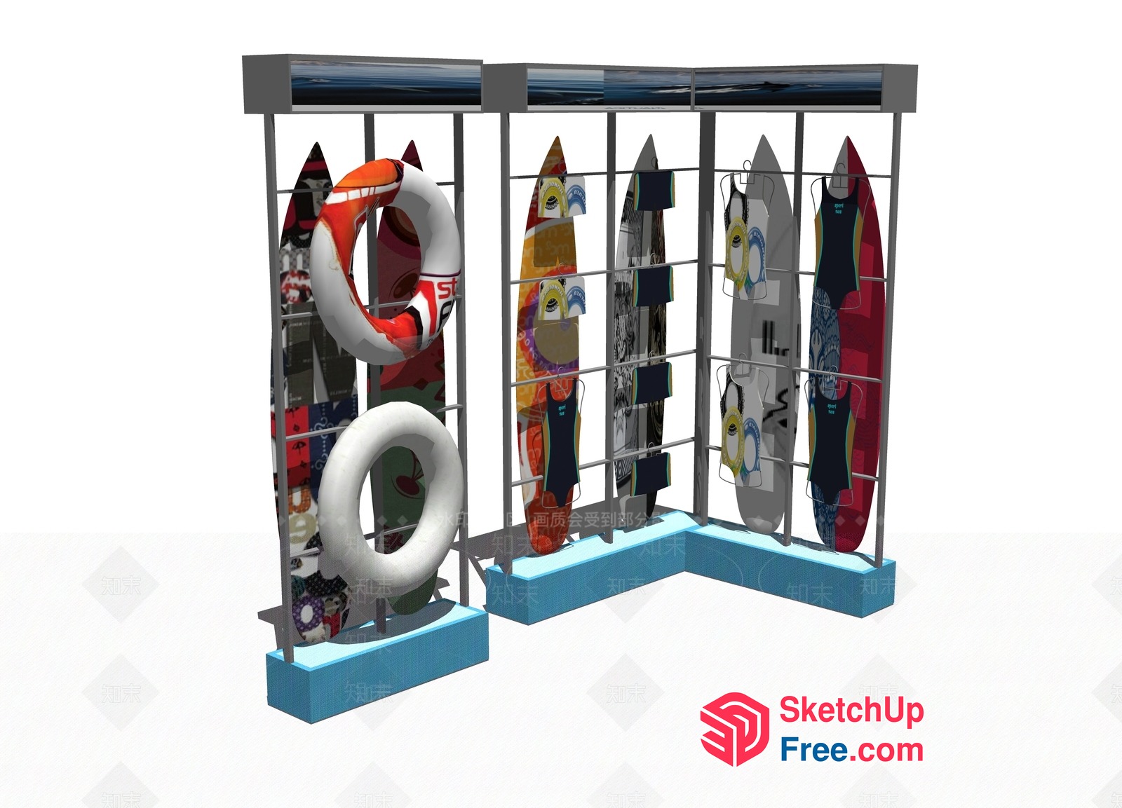 Surfboard And Life Ring Display 3D SketchUp File