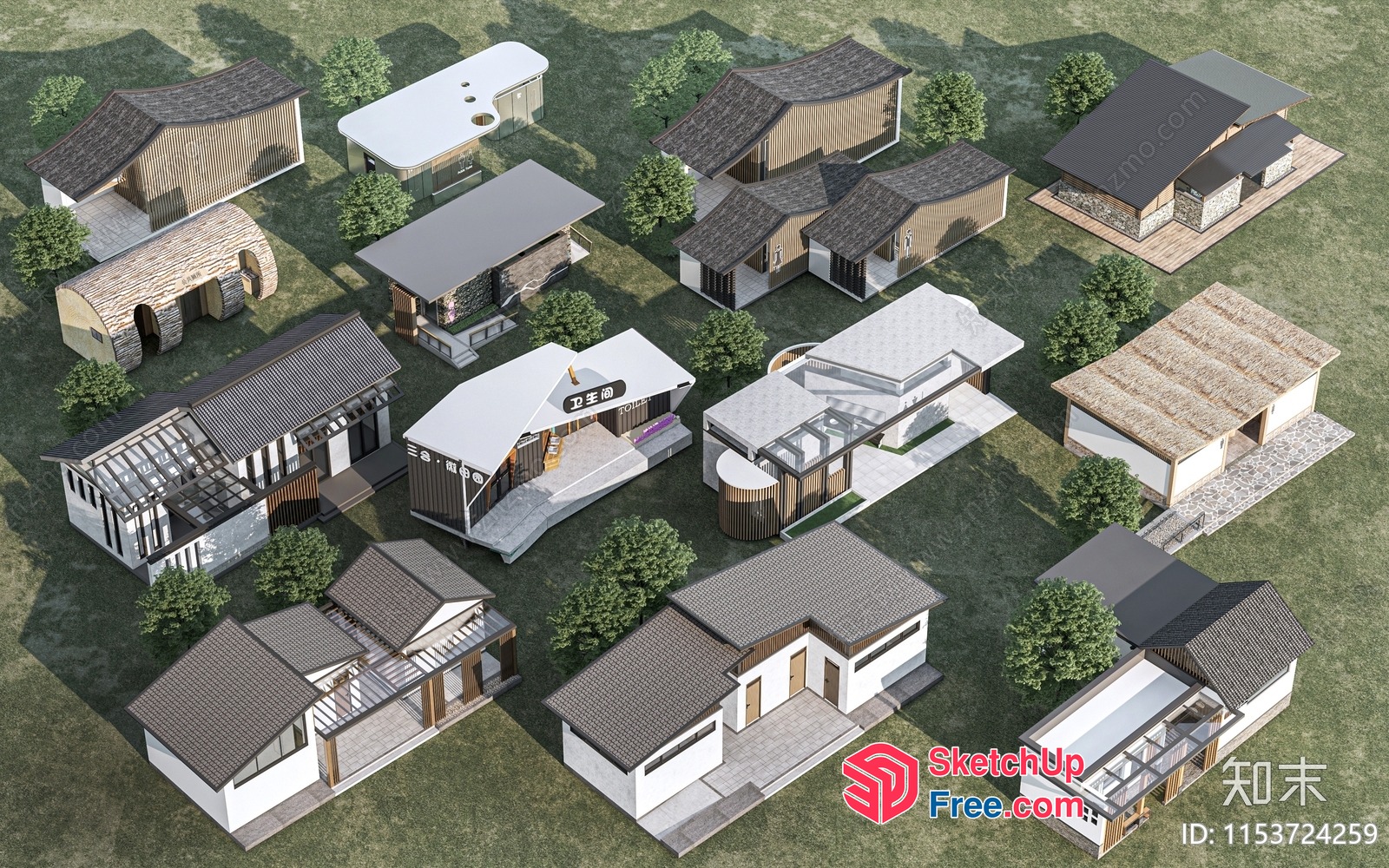 Modern Asian-Inspired Architectural Rendering 3D SketchUp File