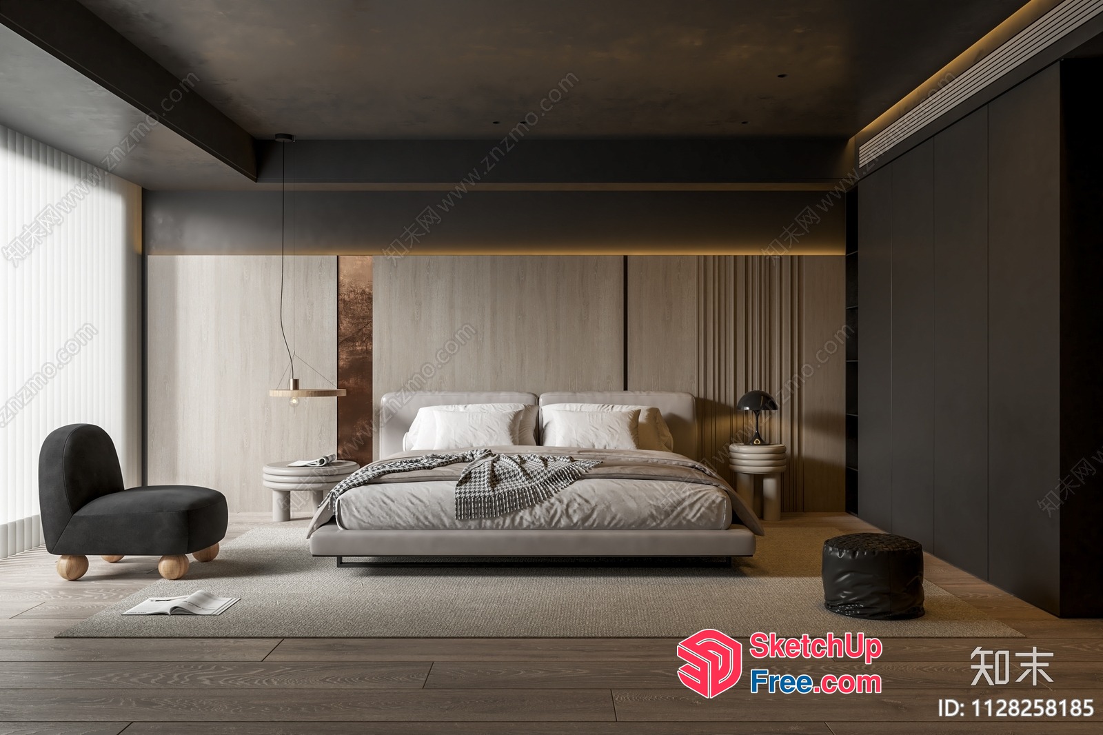 Modern Minimalist Japanese Style Bedroom Interior 3D SketchUp File