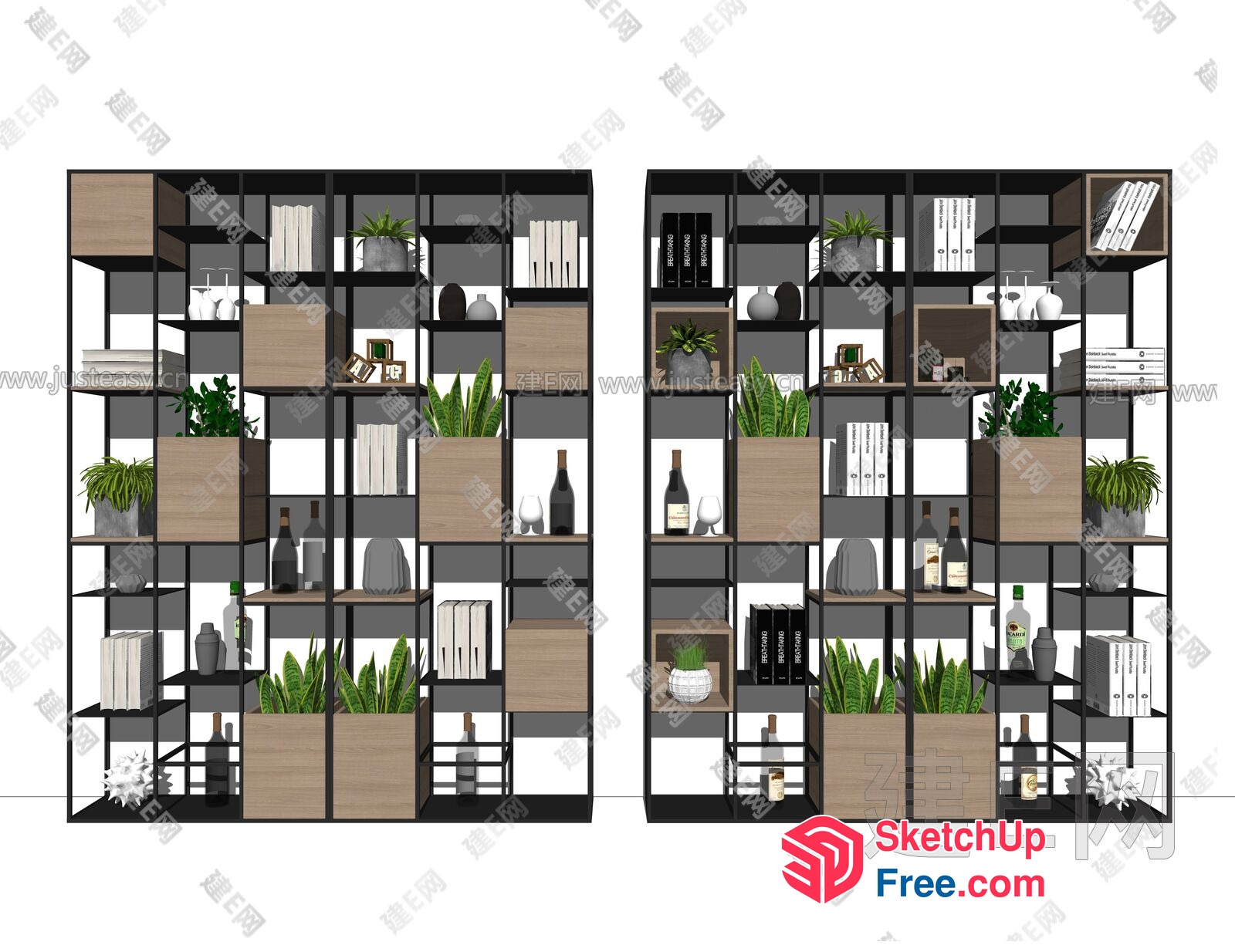Modern Shelving Unit With Plants And Decorations 3D SketchUp File