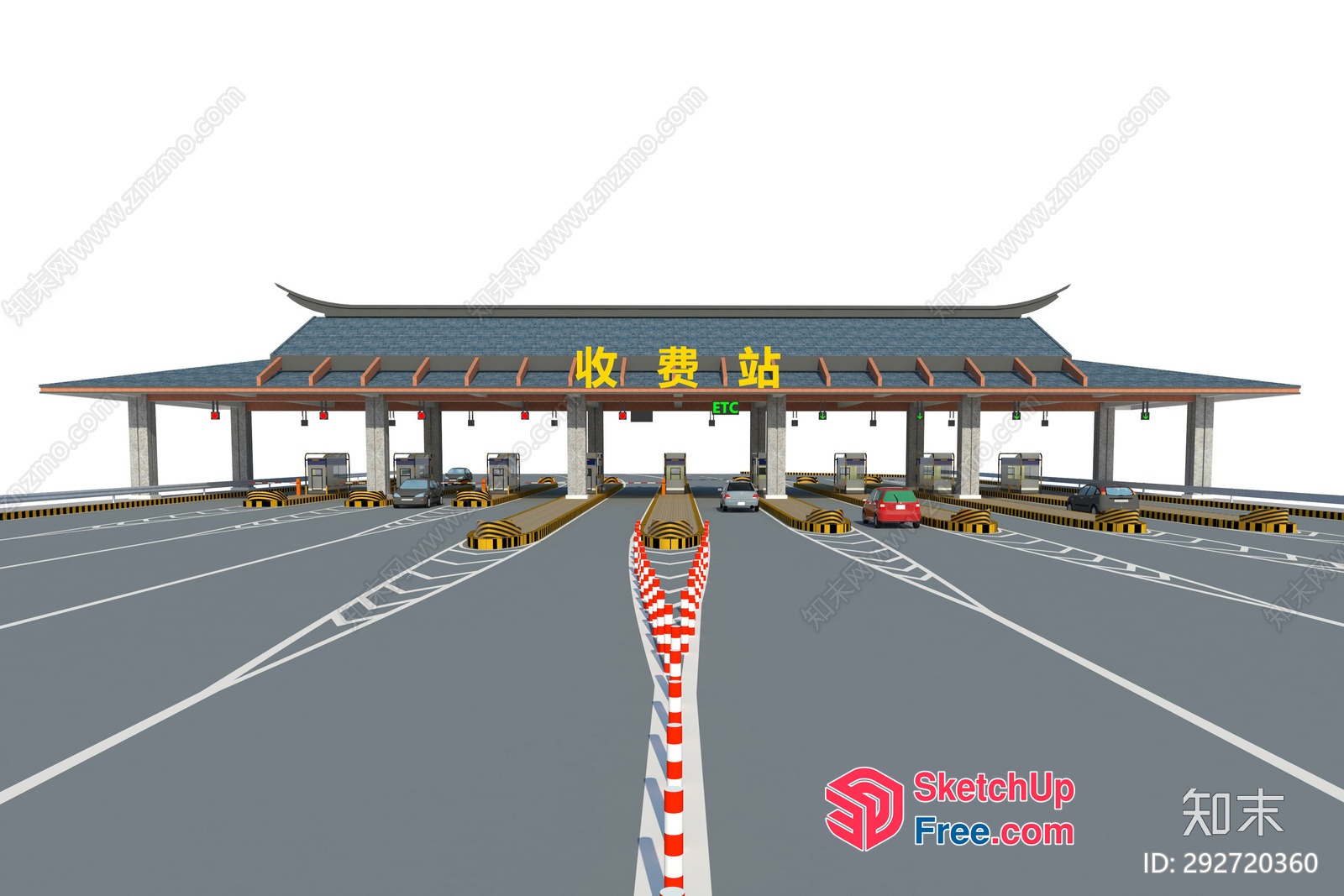 Toll Booth With Vehicles 3D SketchUp File