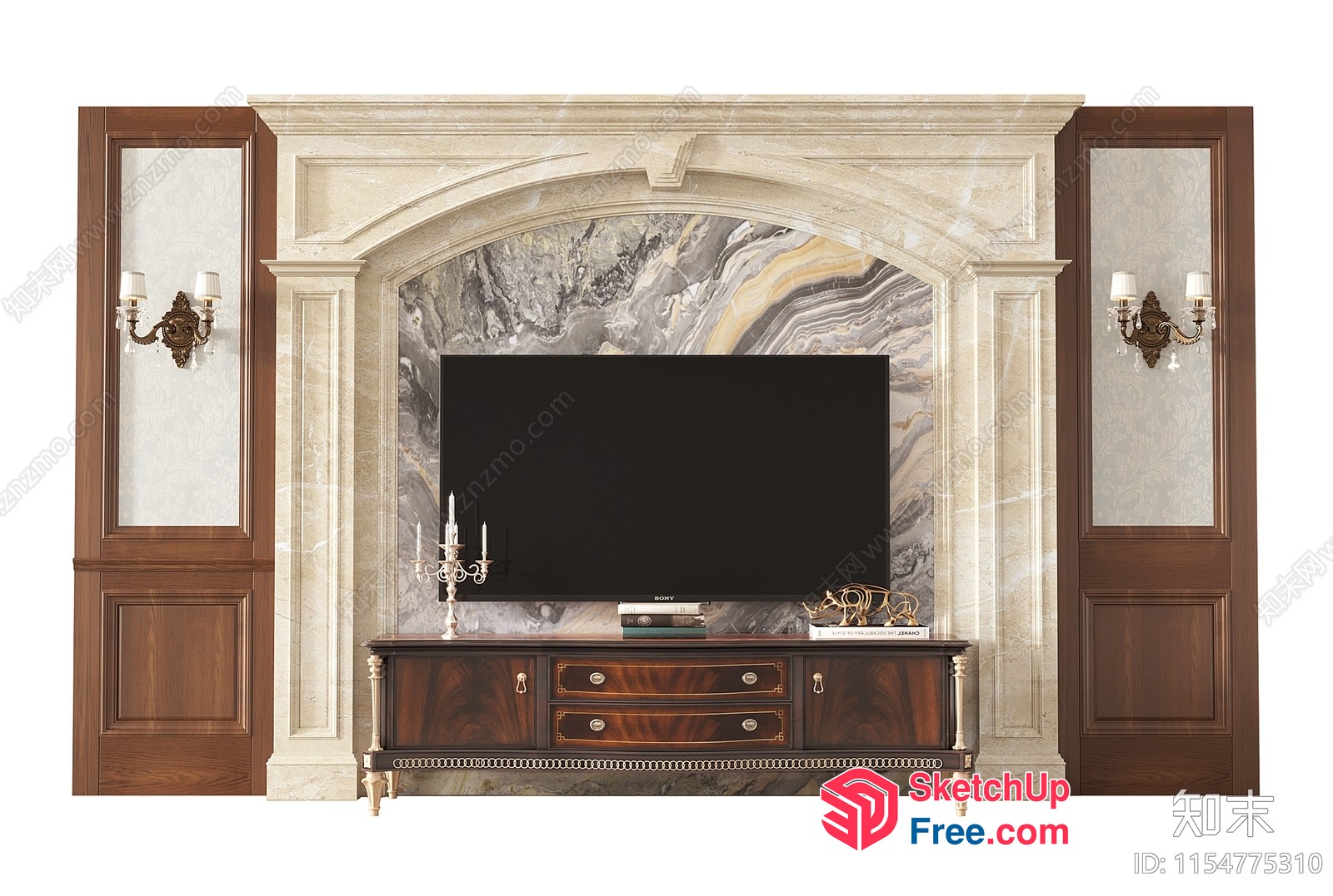 Classic European Style Fireplace And Tv Cabinet 3D SketchUp File