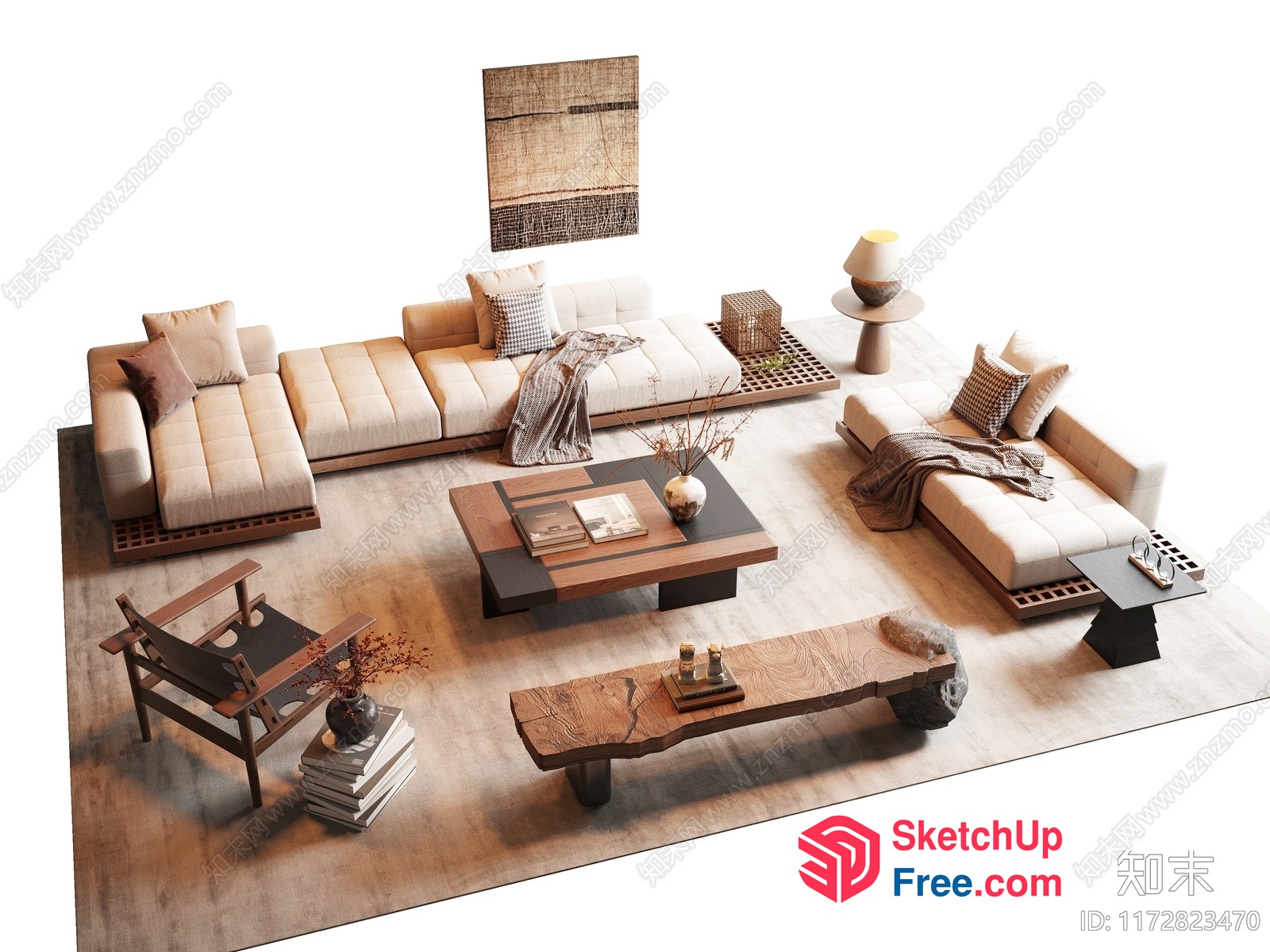Modern Japanese-Inspired Living Room 3D SketchUp File