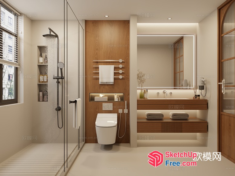 Modern Bathroom With White And Wood Accents 3D SketchUp File