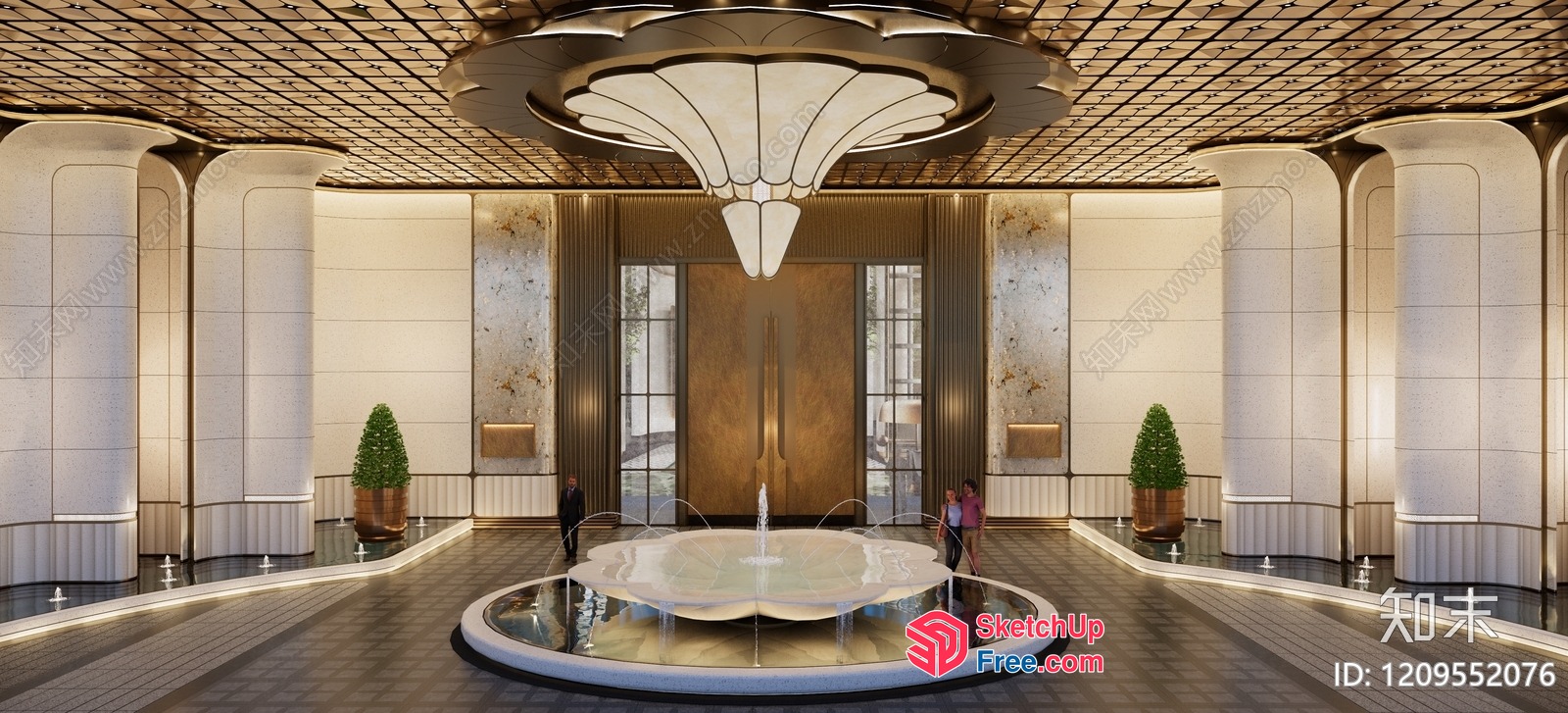 Ornate Lobby With Fountain And Chandelier 3D SketchUp File