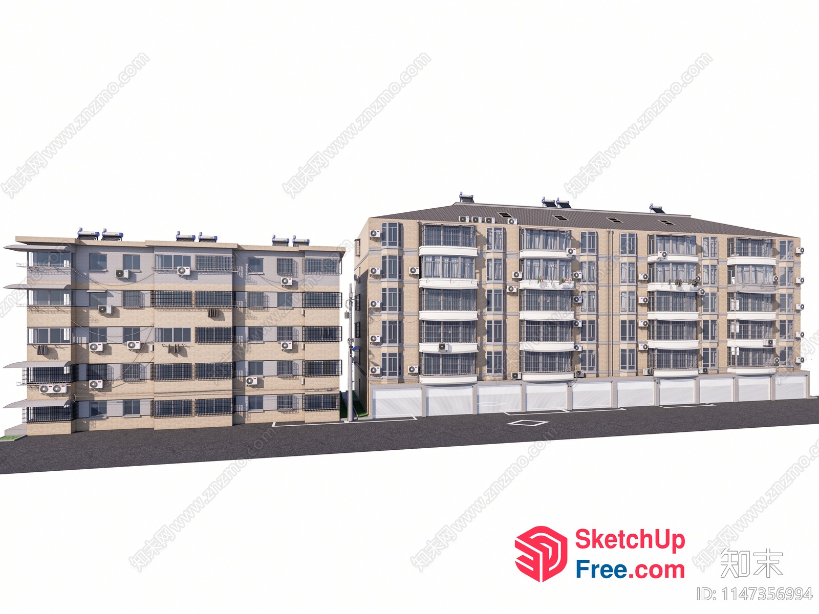 Large Apartment Building With Multiple Floors And Balconies 3D SketchUp File
