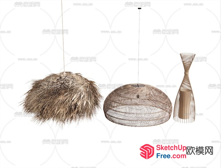 Elegant Hanging Lighting Fixtures With Natural Textures 3D SketchUp File