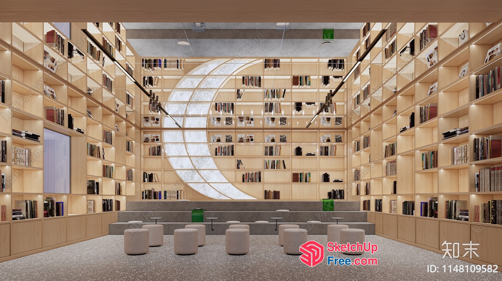 Elegant And Modern Library Interior 3D SketchUp File