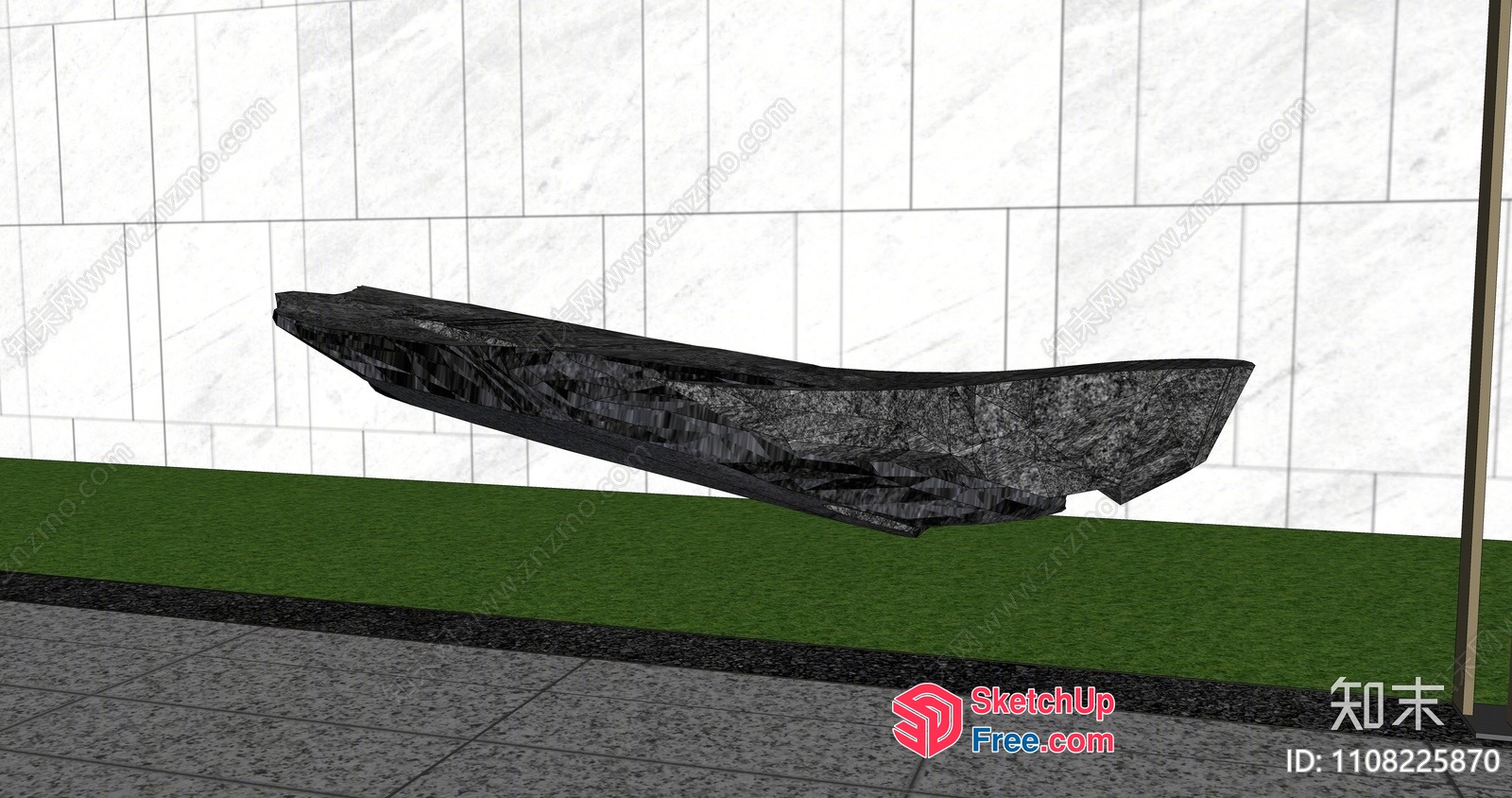 Black Stone Sculpture On White Marble Wall 3D SketchUp File