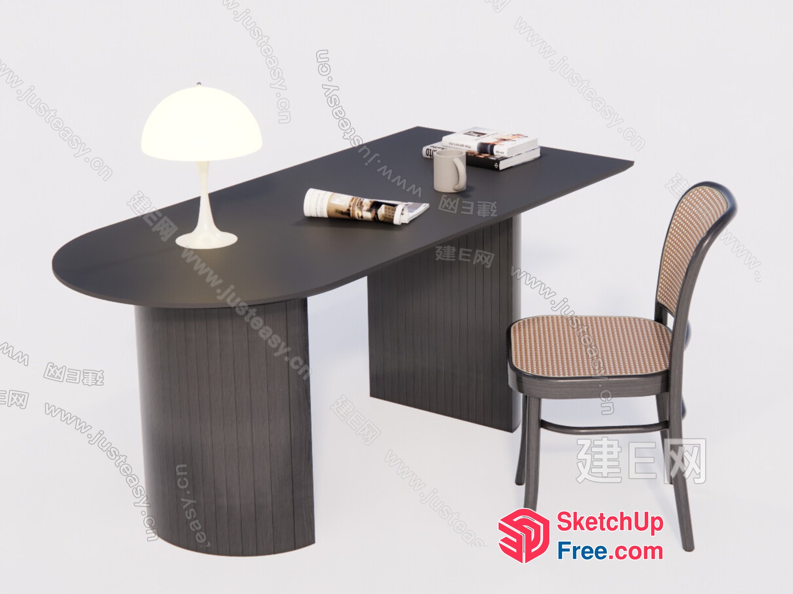 Modern Desk With Lamp And Chair 3D SketchUp File