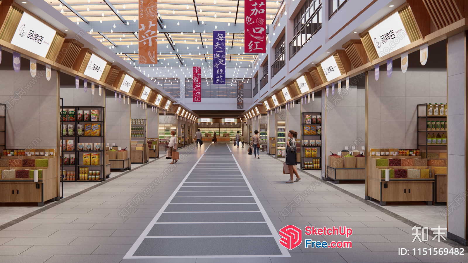 Shopping Mall Interior With Modern Decor And Asian-Inspired Elements 3D SketchUp File