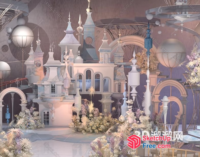 Futuristic 3D Model Of A Castle With Ornate Architecture And Decorative Elements 3D SketchUp File