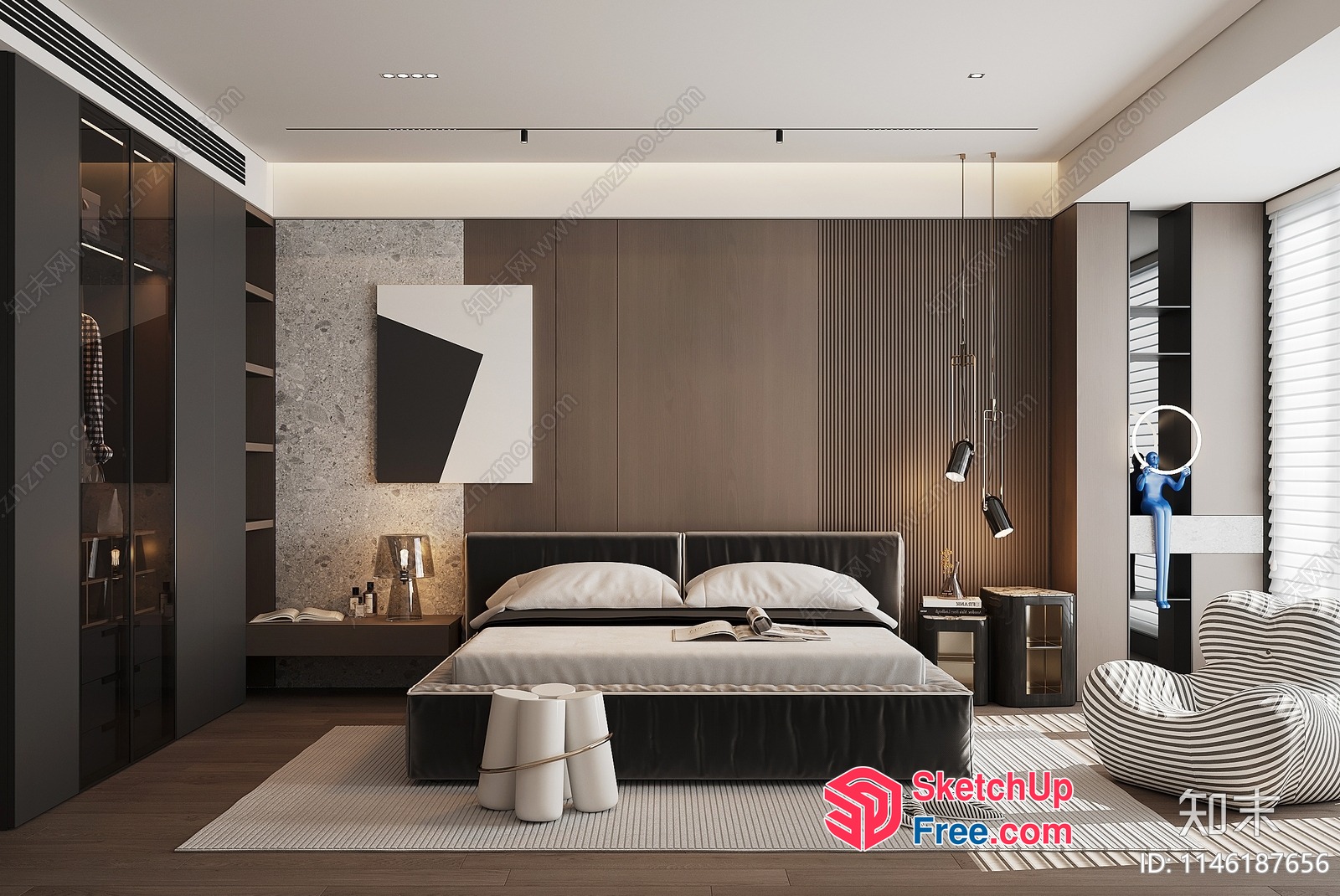 Modern Minimalist Bedroom With Neutral Color Scheme 3D SketchUp File