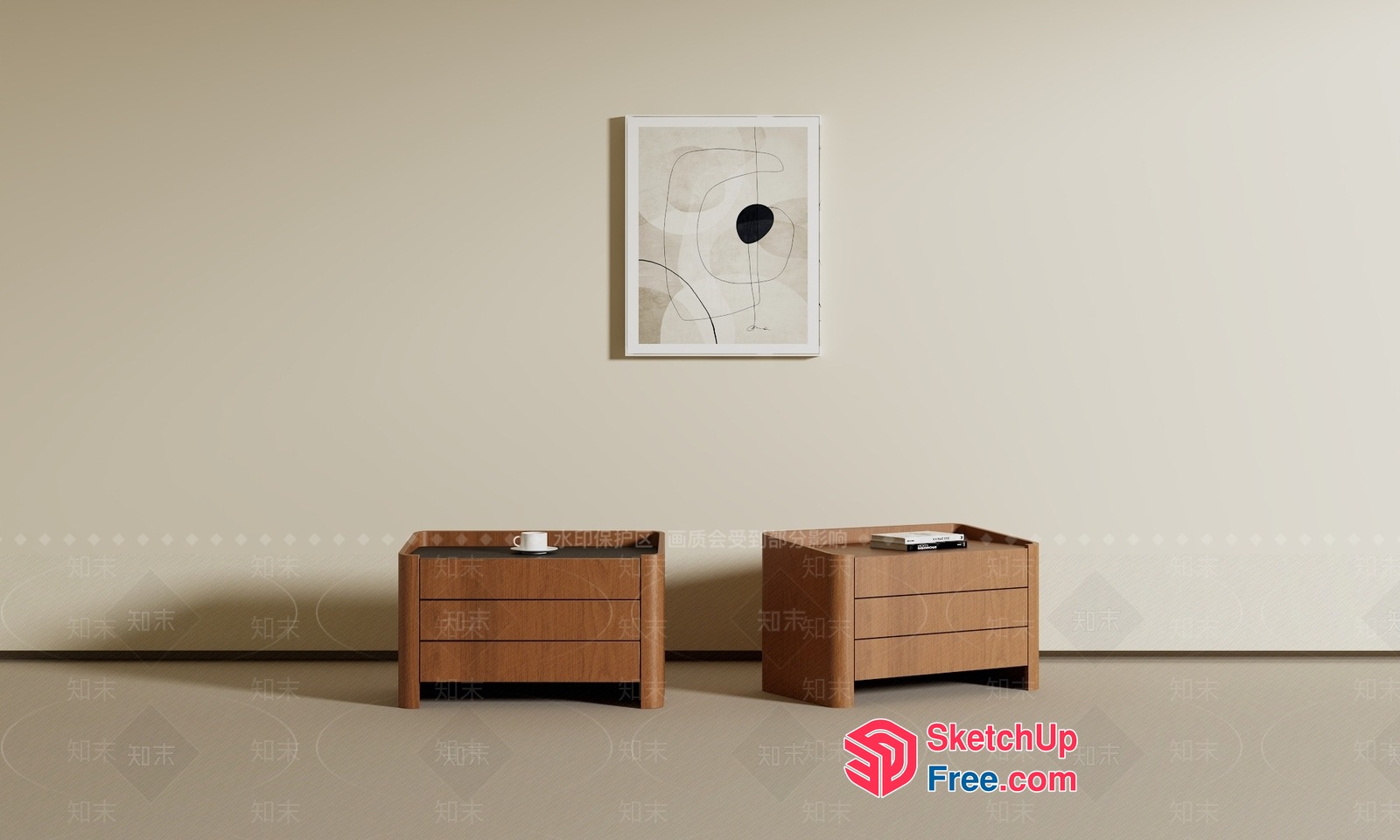 Two Wooden Side Tables And Artwork On A Plain Wall 3D SketchUp File