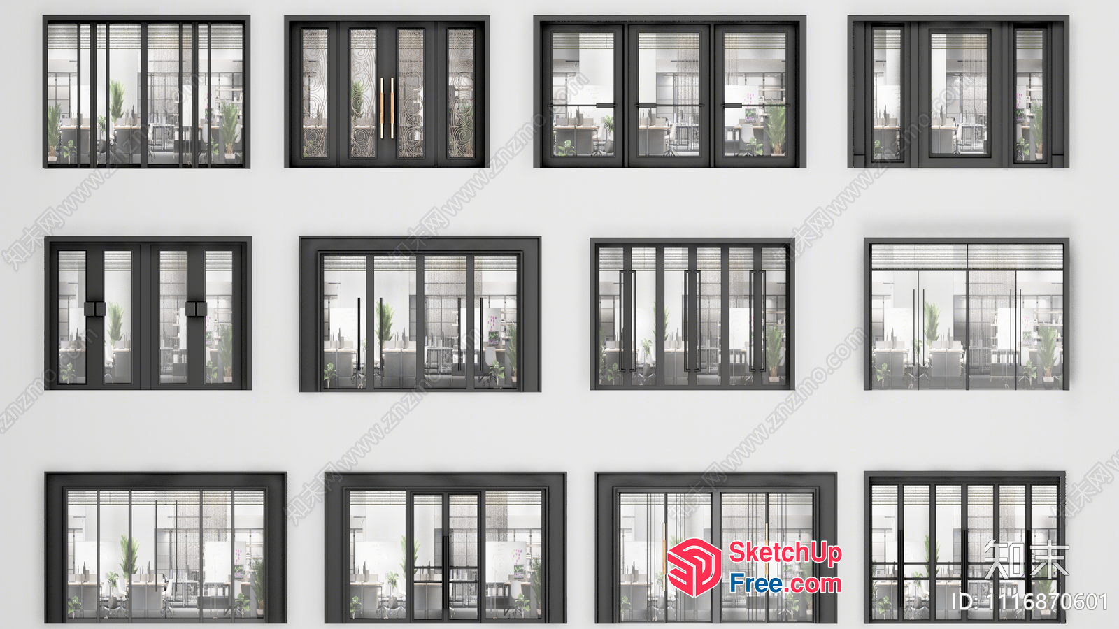 Office Windows With Various Designs 3D SketchUp File