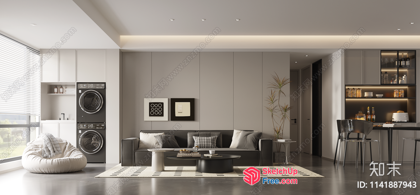 Modern Minimalist Living Room With Industrial Touches 3D SketchUp File