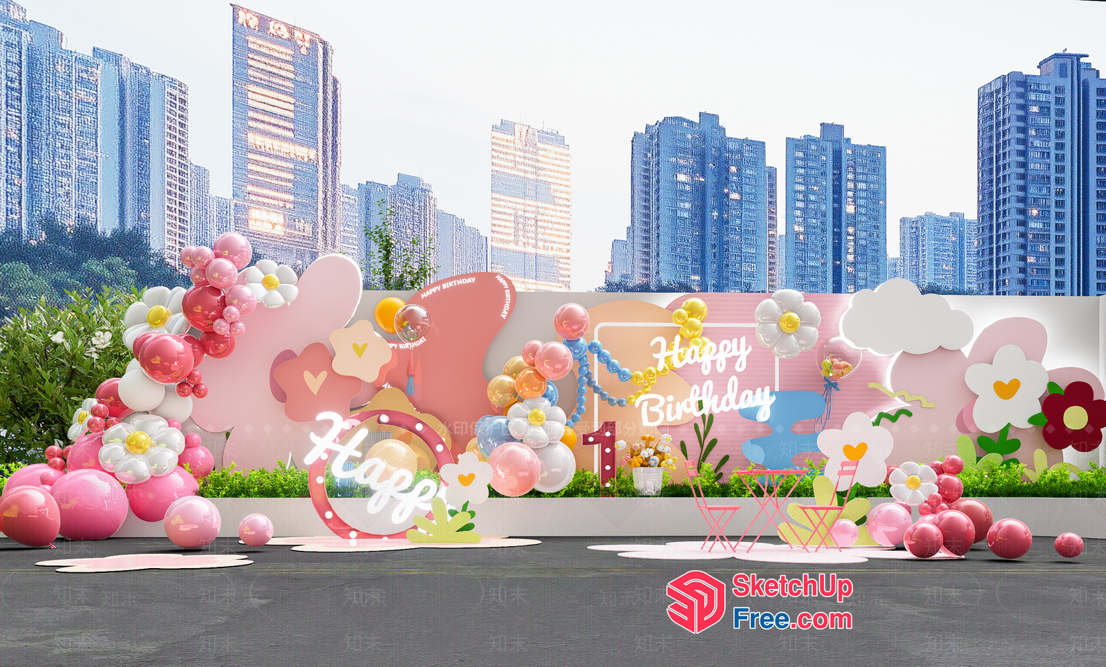Colorful Birthday Party Decorations 3D SketchUp File