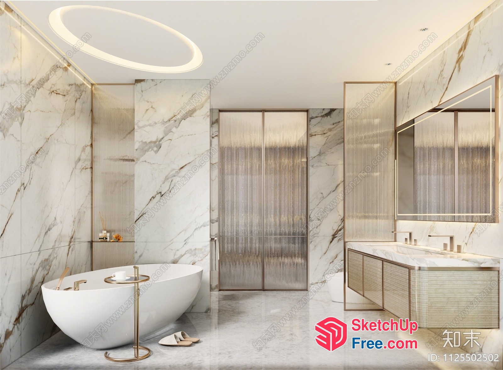Modern Bathroom Interior With Marble Walls And Gold Accents 3D SketchUp File