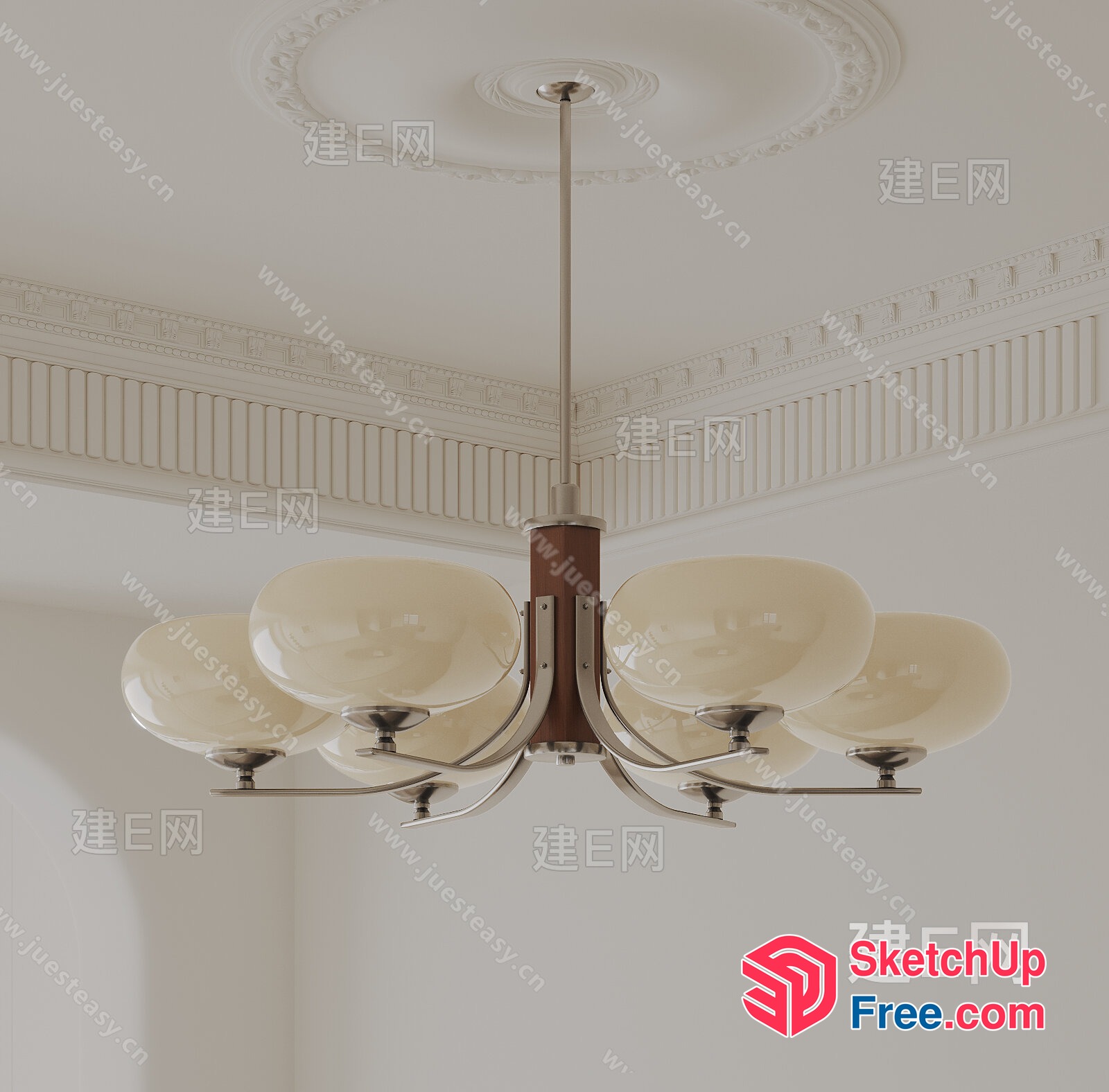 Elegant Chandelier With White Glass Shades 3D SketchUp File