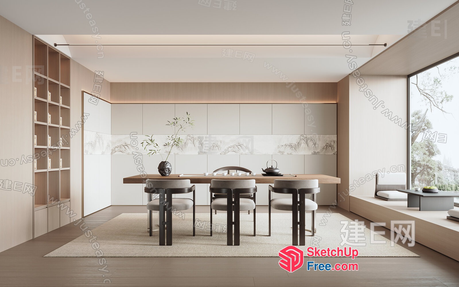 Elegant Japanese-Inspired Dining Room 3D SketchUp File